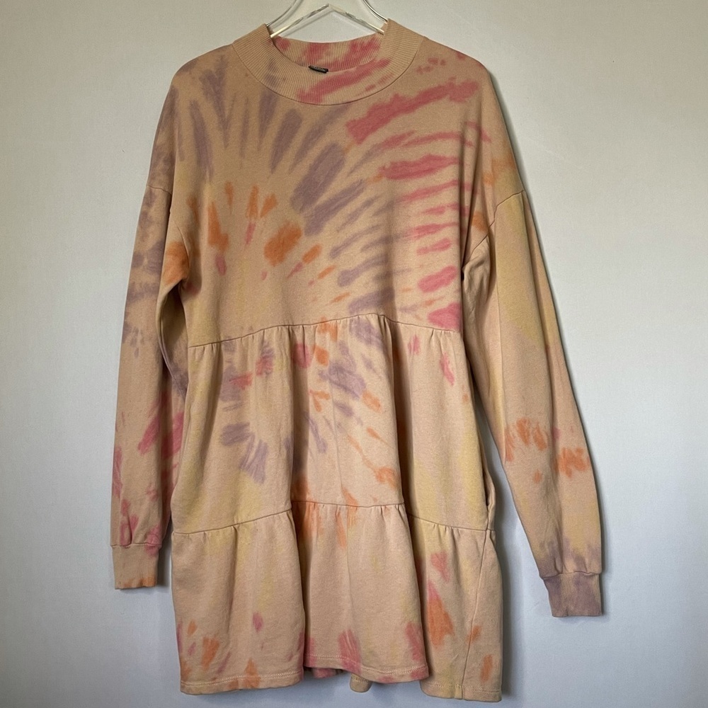 Pastel Tie Dye Tiered Sweatshirt Dress M - Picture 10 of 11